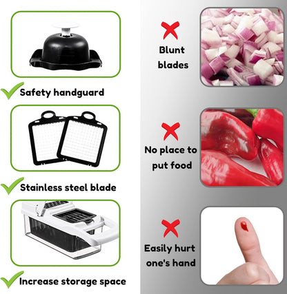 Vegetable Chopper,25 in 1 Multifunctional Food Chopper with Container,Kitchen Vegetable Slicer Dicer Cutter,Veggie Chopper Fruit Salad Potato,13 Blade Stainles Steel Blades（White）