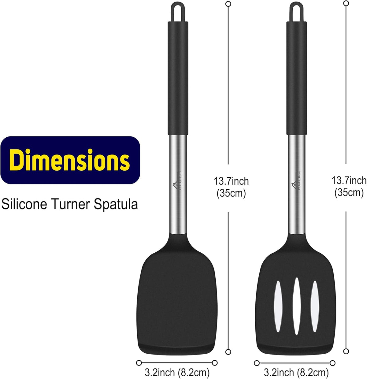 Silicone Spatula Set of 2 Heat-Resistant 600°F & BPA-Free Kitchen SaptulaTurner with Stainless Steel Handles, Slotted & Solid Spatulas for Nonstick Cookware, 13.7 Inch, Classic Blue
