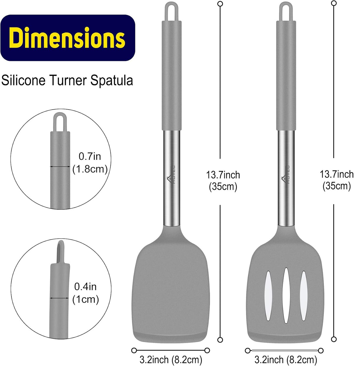 Silicone Spatula Set of 2 Heat-Resistant 600°F & BPA-Free Kitchen SaptulaTurner with Stainless Steel Handles, Slotted & Solid Spatulas for Nonstick Cookware, 13.7 Inch, Classic Blue