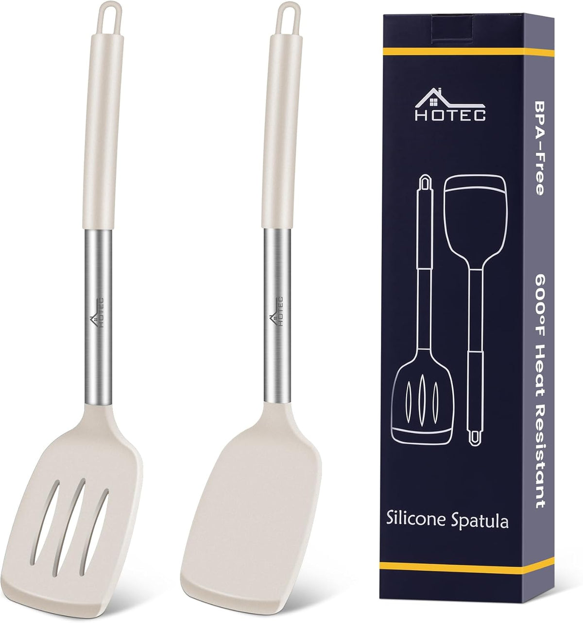 Silicone Spatula Set of 2 Heat-Resistant 600°F & BPA-Free Kitchen SaptulaTurner with Stainless Steel Handles, Slotted & Solid Spatulas for Nonstick Cookware, 13.7 Inch, Classic Blue