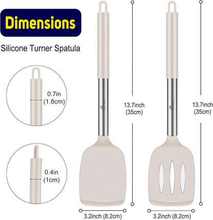 Silicone Spatula Set of 2 Heat-Resistant 600°F & BPA-Free Kitchen SaptulaTurner with Stainless Steel Handles, Slotted & Solid Spatulas for Nonstick Cookware, 13.7 Inch, Classic Blue
