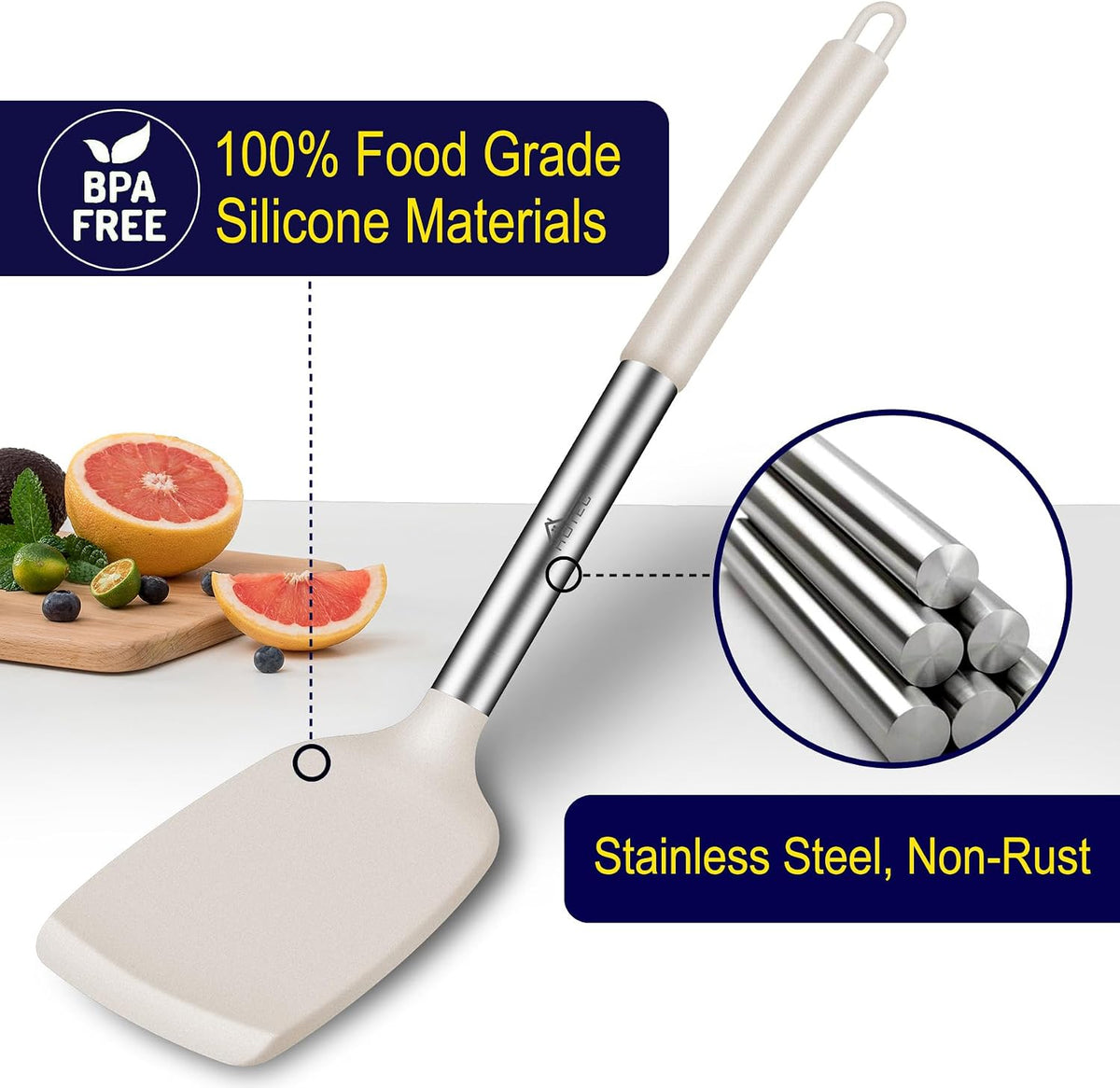 Silicone Spatula Set of 2 Heat-Resistant 600°F & BPA-Free Kitchen SaptulaTurner with Stainless Steel Handles, Slotted & Solid Spatulas for Nonstick Cookware, 13.7 Inch, Classic Blue