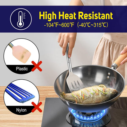 Silicone Spatula Set of 2 Heat-Resistant 600°F & BPA-Free Kitchen SaptulaTurner with Stainless Steel Handles, Slotted & Solid Spatulas for Nonstick Cookware, 13.7 Inch, Classic Blue