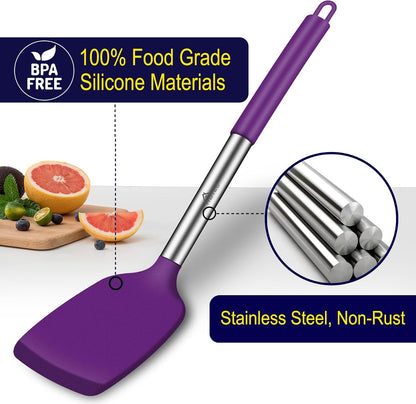 Silicone Spatula Set of 2 Heat-Resistant 600°F & BPA-Free Kitchen SaptulaTurner with Stainless Steel Handles, Slotted & Solid Spatulas for Nonstick Cookware, 13.7 Inch, Classic Blue