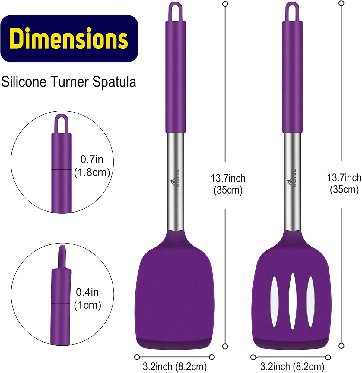 Silicone Spatula Set of 2 Heat-Resistant 600°F & BPA-Free Kitchen SaptulaTurner with Stainless Steel Handles, Slotted & Solid Spatulas for Nonstick Cookware, 13.7 Inch, Classic Blue