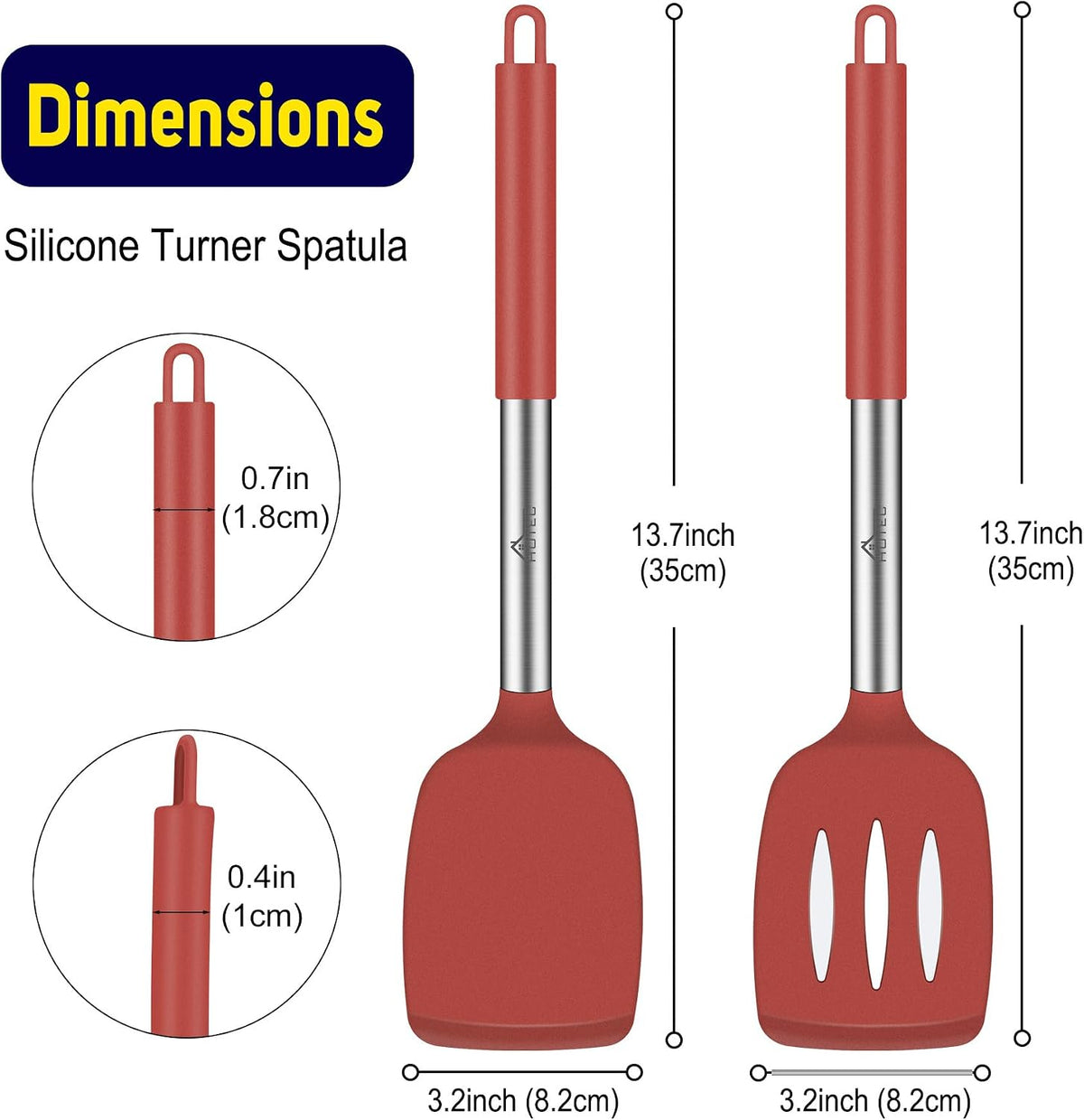 Silicone Spatula Set of 2 Heat-Resistant 600°F & BPA-Free Kitchen SaptulaTurner with Stainless Steel Handles, Slotted & Solid Spatulas for Nonstick Cookware, 13.7 Inch, Classic Blue