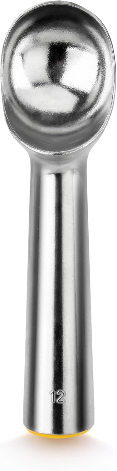 Commercial Ice Cream Dipper Scoop, Size 12, 3 oz Aluminum Ice Cream Scoop with Yellow Handle, Hand Wash Only