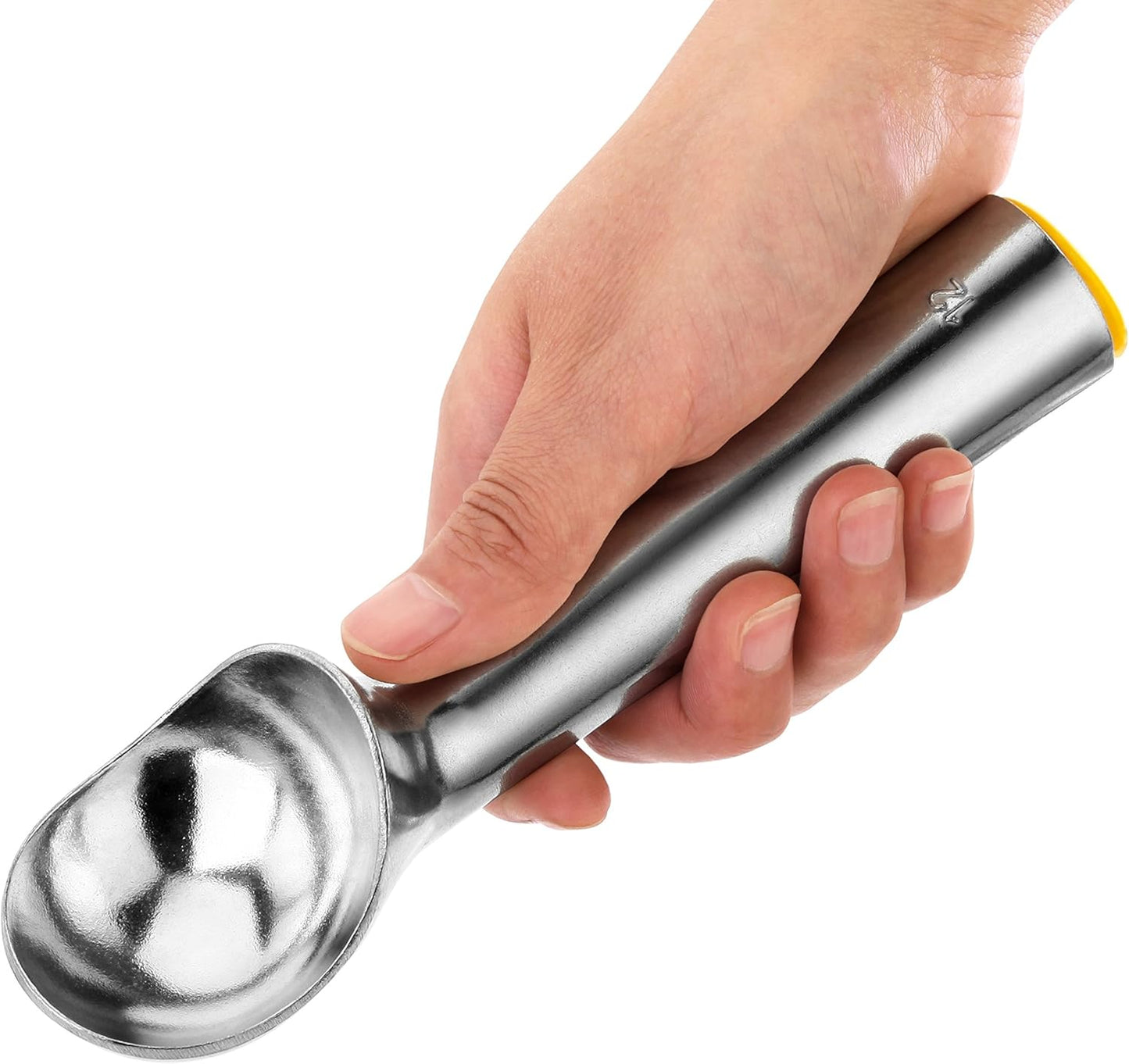 Commercial Ice Cream Dipper Scoop, Size 12, 3 oz Aluminum Ice Cream Scoop with Yellow Handle, Hand Wash Only