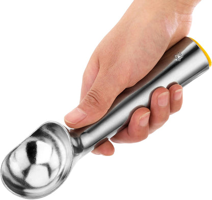 Commercial Ice Cream Dipper Scoop, Size 12, 3 oz Aluminum Ice Cream Scoop with Yellow Handle, Hand Wash Only