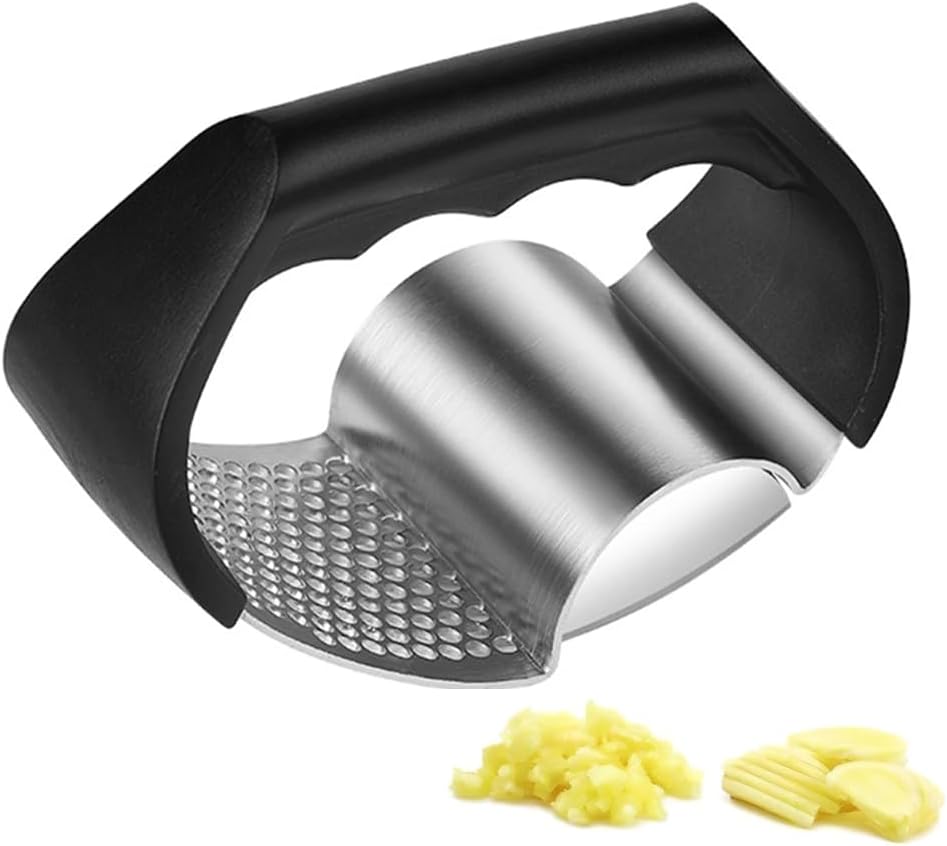 2-in-1 Stainless Steel Garlic Press Garlic Crusher Handheld Garlic Press Rocker Kitchen Gadget for Perfectly Minced Garlic