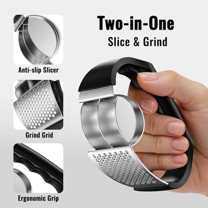 2-in-1 Stainless Steel Garlic Press Garlic Crusher Handheld Garlic Press Rocker Kitchen Gadget for Perfectly Minced Garlic