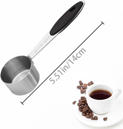 2 PCS 1/8 Cup Stainless Steel Measuring Scoops Coffee Measuring Scoop 30ML Small Coffee Scoop Measuring Cup with Black Silicone Handle Large Capacity And Comfortable Hand Feeling Tablespoon