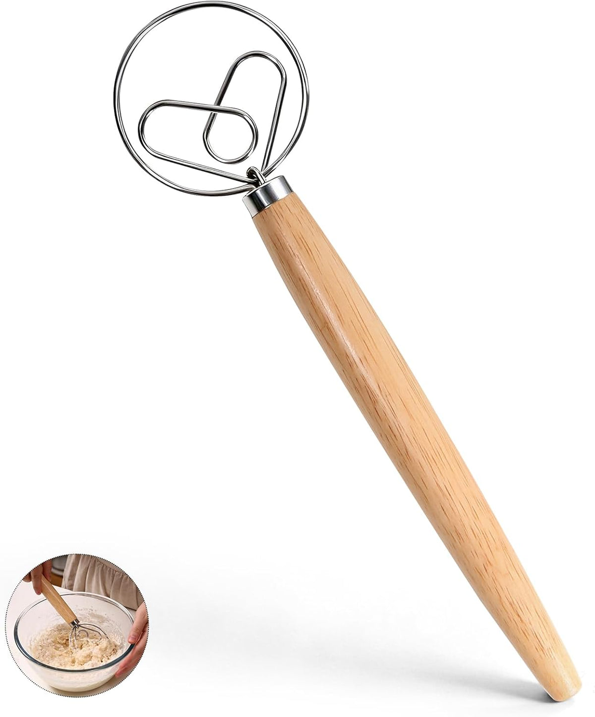 13 Inch Danish Dough Whisk, Stainless Steel Dough Whisk with Long Handle