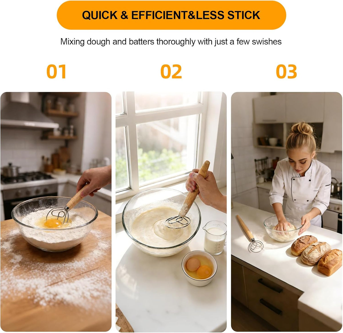 13 Inch Danish Dough Whisk, Stainless Steel Dough Whisk with Long Handle