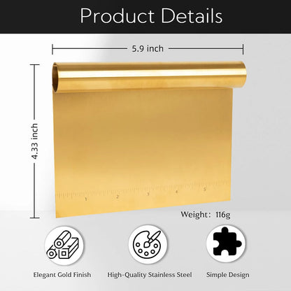 2 Pack Stainless Steel Dough Scraper with Measuring Scale,Bench Scraper & Cutter, Multipurpose Pizza/Pastry/Cake/Pastry/Bread Food Cutter, Kitchen Baking tools Essential Utensil (Silver & Gold)