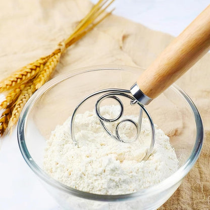 2Pack Danish Dough Whisk - Dough Whisk/Bread Whisk Sourdough Bread Baking Supplies for Cake Bread Pizza Pastry Biscuits, Wooden Hand Stainless Steel Ring Sourdough Baking Dough Mixer