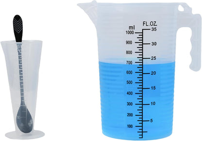 Measuring cups 35oz (1000 mL), Plastic, Multipurpose - Great for Chemicals, Oil, Pool and Gardening - Ounce (oz) and Milliliter (mL)