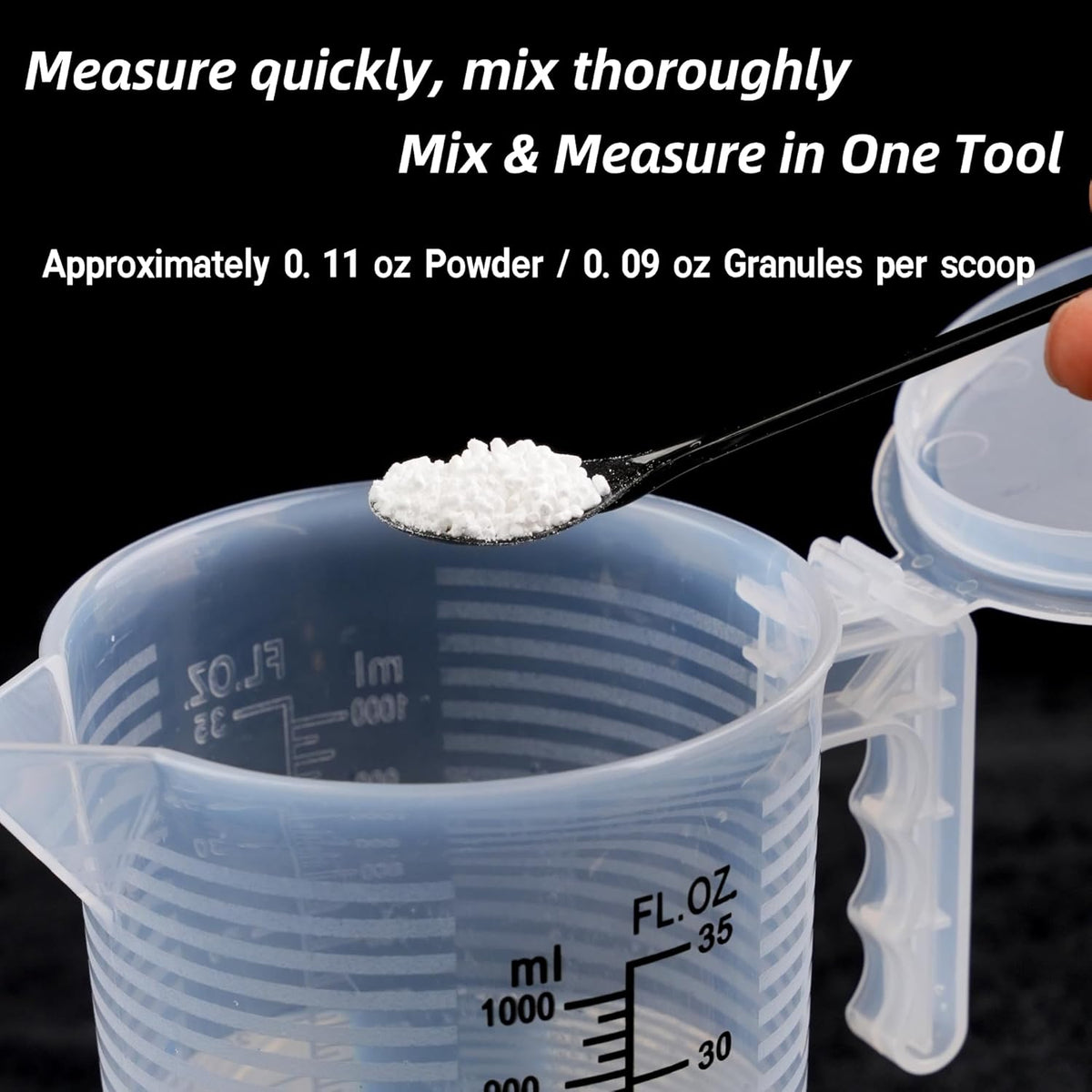 Measuring cups 35oz (1000 mL), Plastic, Multipurpose - Great for Chemicals, Oil, Pool and Gardening - Ounce (oz) and Milliliter (mL)