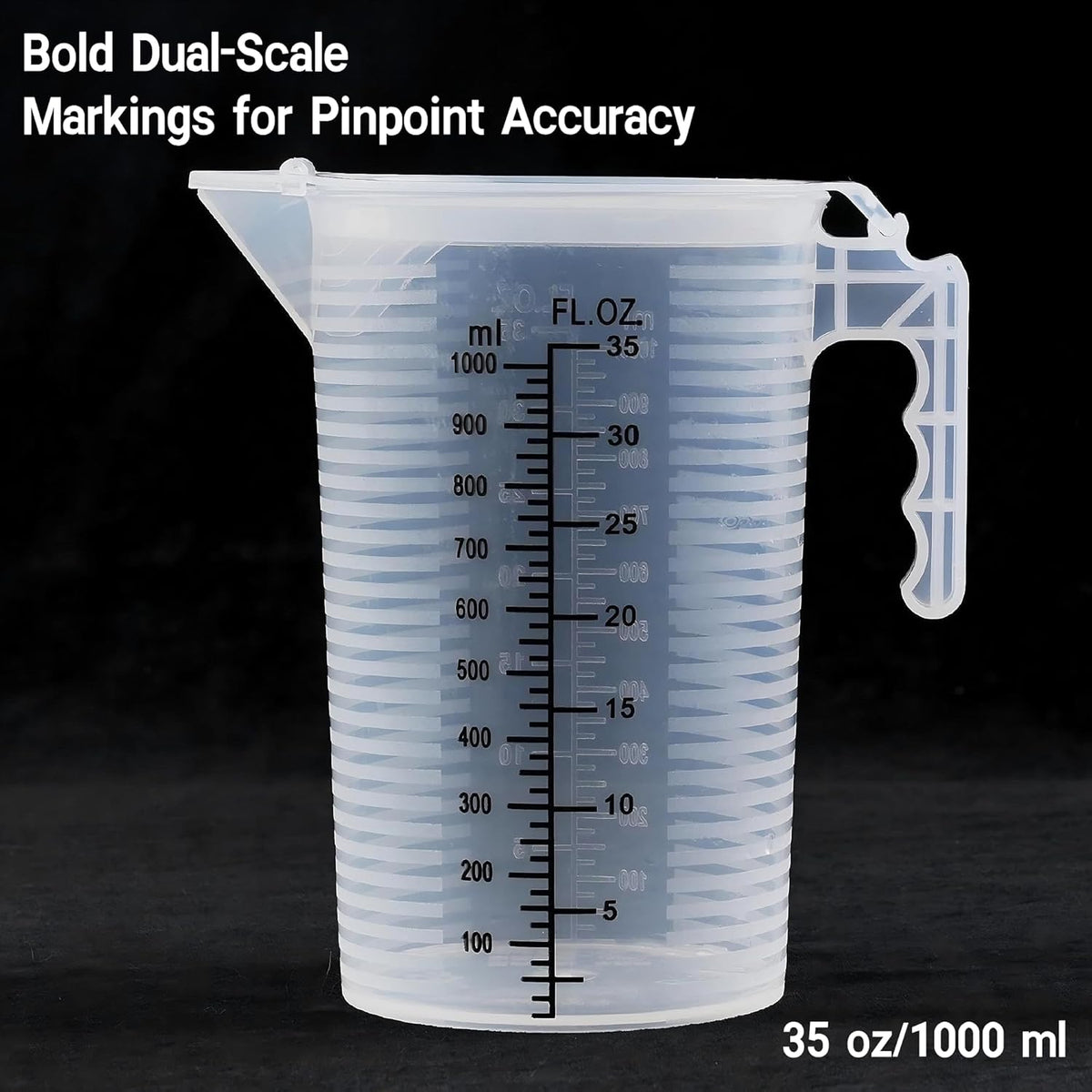 Measuring cups 35oz (1000 mL), Plastic, Multipurpose - Great for Chemicals, Oil, Pool and Gardening - Ounce (oz) and Milliliter (mL)
