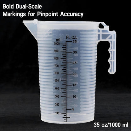Measuring cups 35oz (1000 mL), Plastic, Multipurpose - Great for Chemicals, Oil, Pool and Gardening - Ounce (oz) and Milliliter (mL)