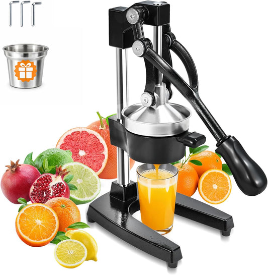 Cast Iron Manual Citrus Juicer | Heavy Duty Hand Press, For Orange, Lemon and Pomegranate, Commercial Grade, Countertop, Easy to Use and Clean