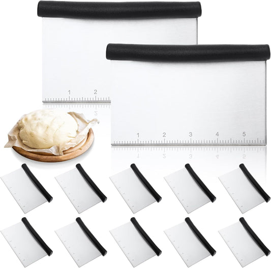 12 Pack Bench Scraper & Dough Cutter, 6.4 Inch Stainless Steel Pastry Tool with Measuring Scale, Kitchen Food Cutter for Bread Pizza Pastry Baking