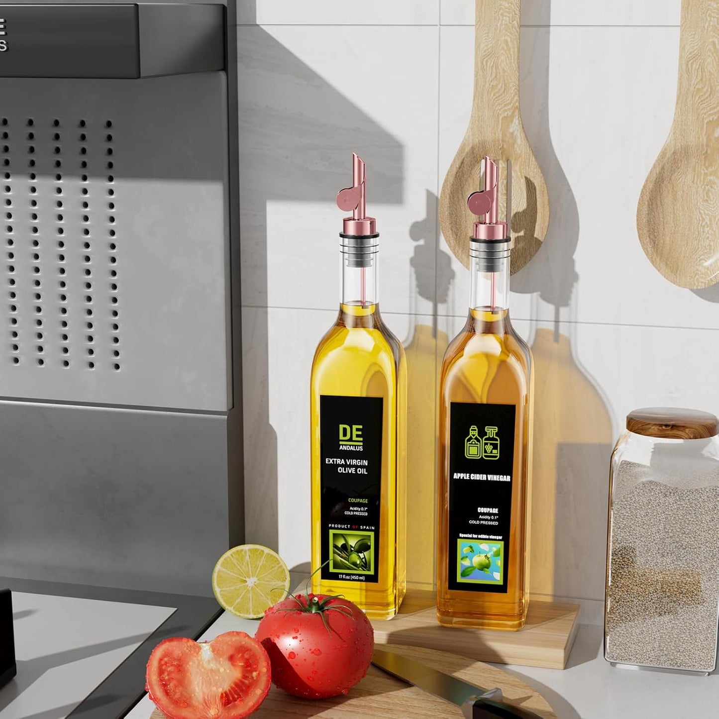 Olive Oil Dispenser Spout, Weighted Liquor Pour Spout, Syrup Dispenser Spout, Stainless Steel Automatic Pour Spouts for Liquor Bottles, Oil Bottles, Vinegar, Syrup and Alcohol 2 Pack Golden