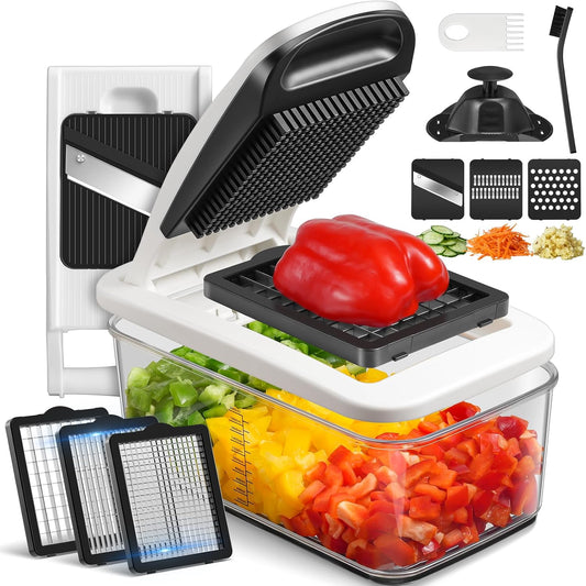 Vegetable Chopper Mandoline Slicer - Multifunctional Veggie Food Chopper With 6 Blades & Container, Heavy-Duty Vegetable Slicer and Cutter for Onion, Salad, and Food Preparation