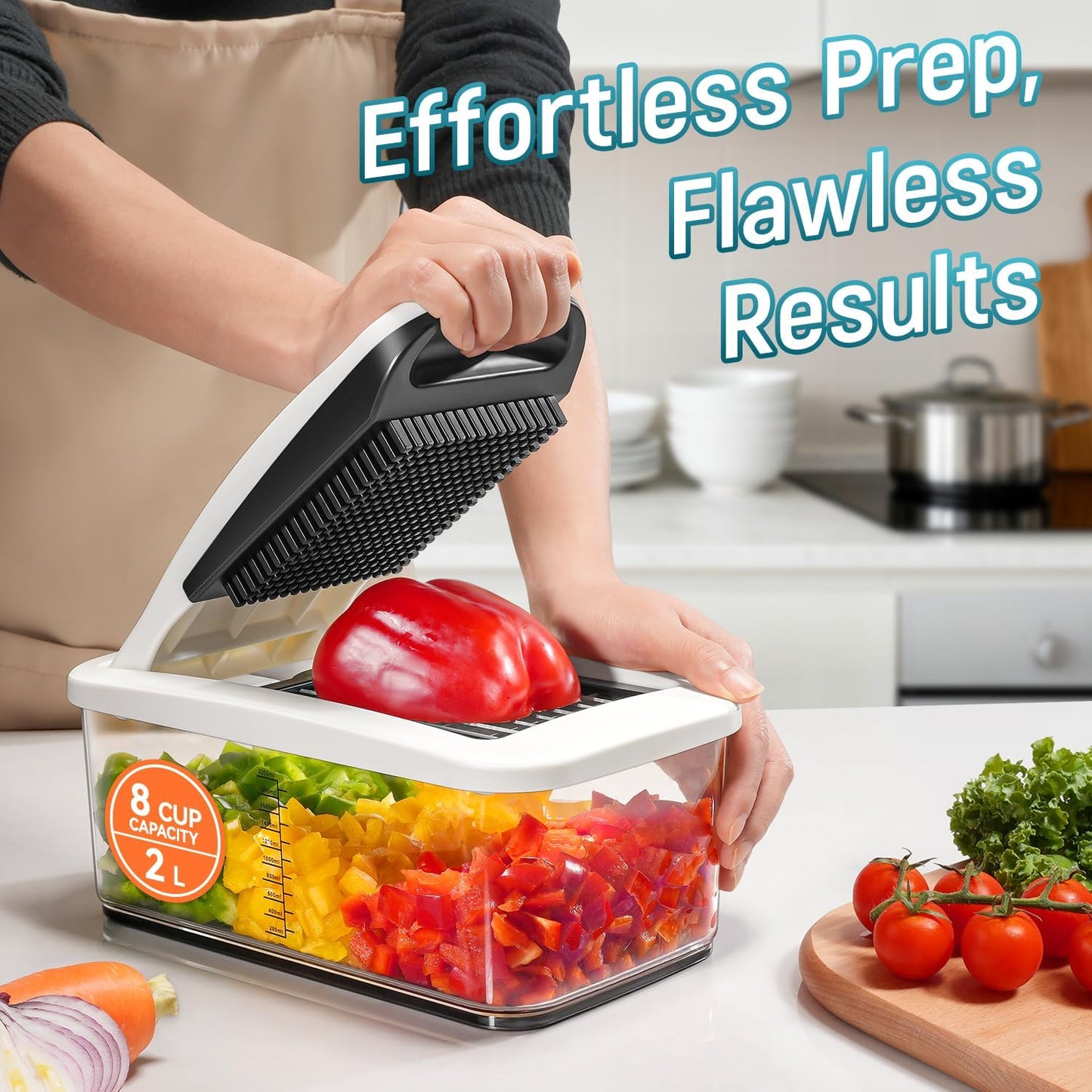 Vegetable Chopper Mandoline Slicer - Multifunctional Veggie Food Chopper With 6 Blades & Container, Heavy-Duty Vegetable Slicer and Cutter for Onion, Salad, and Food Preparation