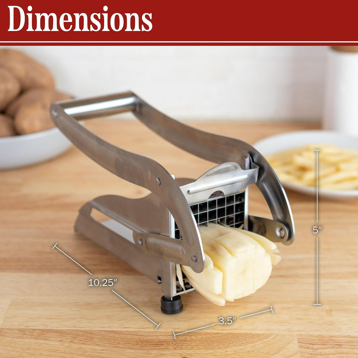 French Fry Cutter with Two Blades, Silver, 10.25”x3.5”x5”