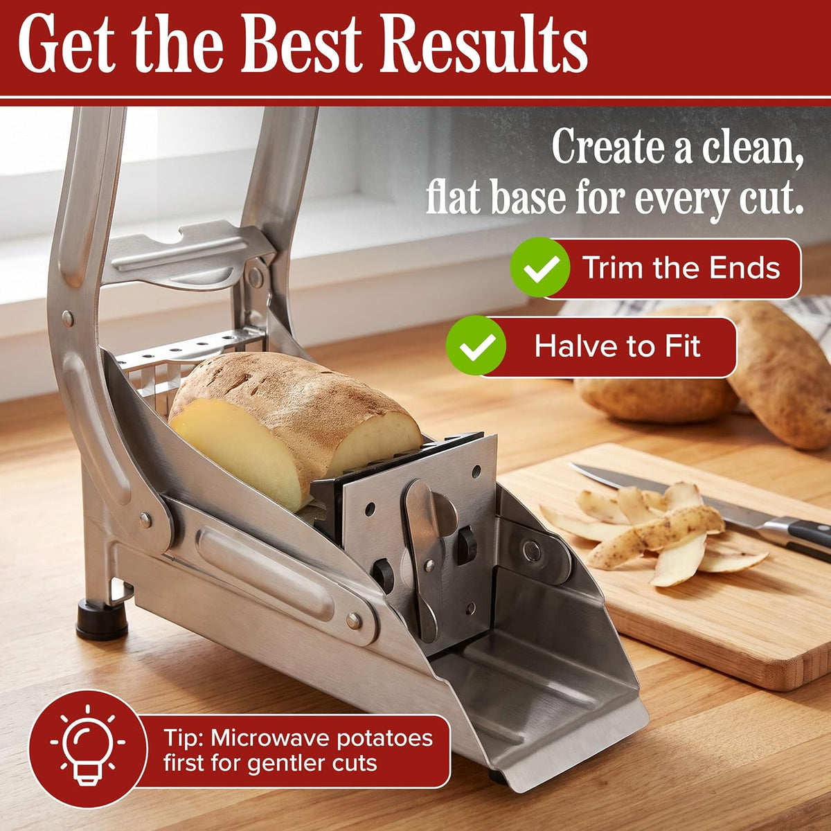 French Fry Cutter with Two Blades, Silver, 10.25”x3.5”x5”