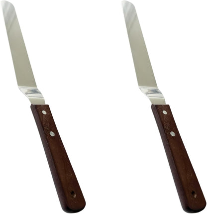 Offset Spatula Set of 2, 4-Inch Flexible Stainless Steel Blade Icing Spatulas with Comfortable Wood Handle, Angled Spreader for Cake Decorating, Baking, and Pastry Frosting