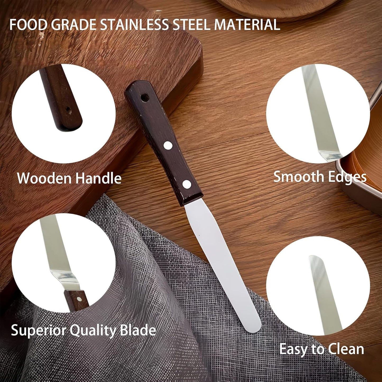 Offset Spatula Set of 2, 4-Inch Flexible Stainless Steel Blade Icing Spatulas with Comfortable Wood Handle, Angled Spreader for Cake Decorating, Baking, and Pastry Frosting