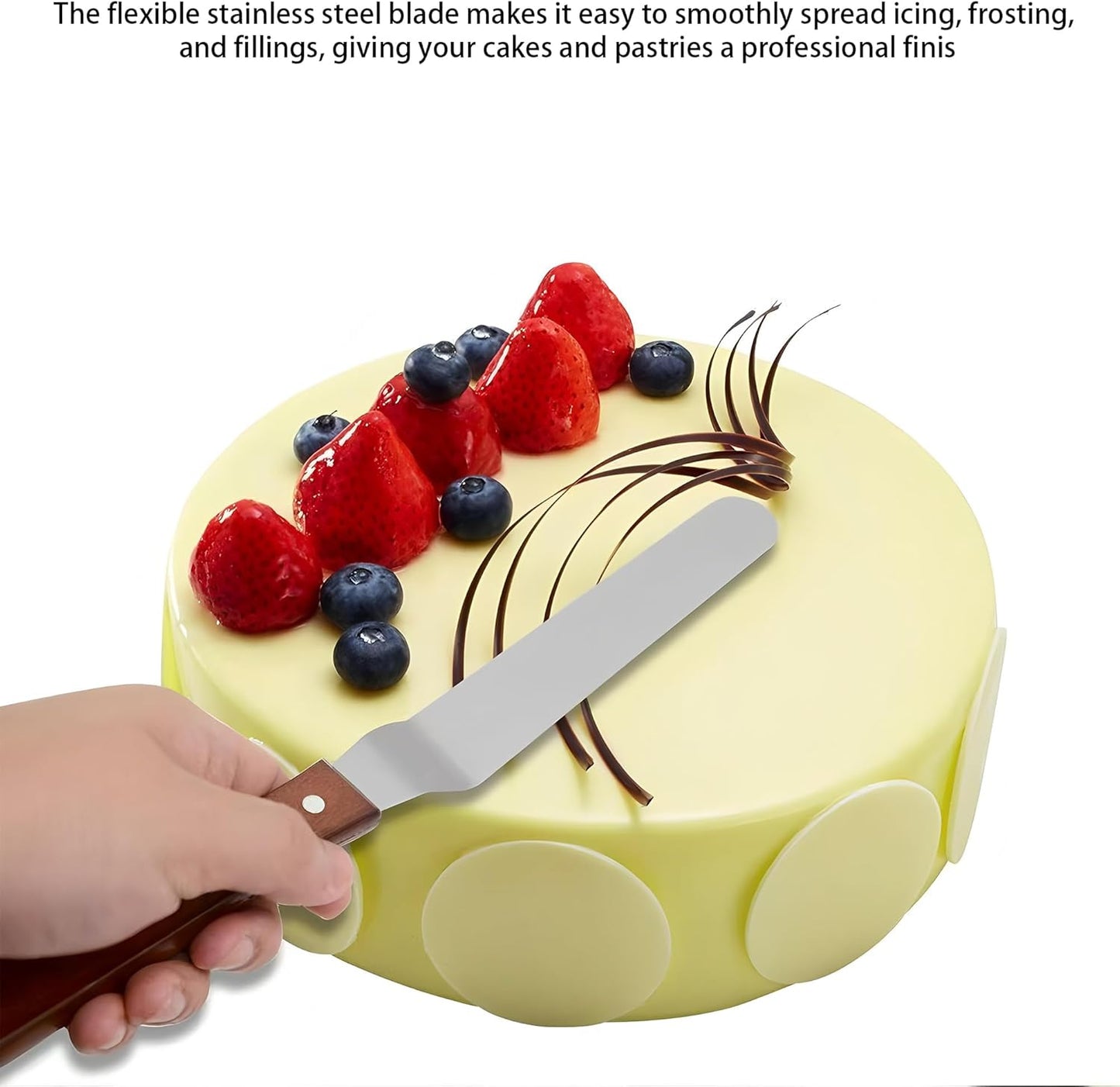 Offset Spatula Set of 2, 4-Inch Flexible Stainless Steel Blade Icing Spatulas with Comfortable Wood Handle, Angled Spreader for Cake Decorating, Baking, and Pastry Frosting