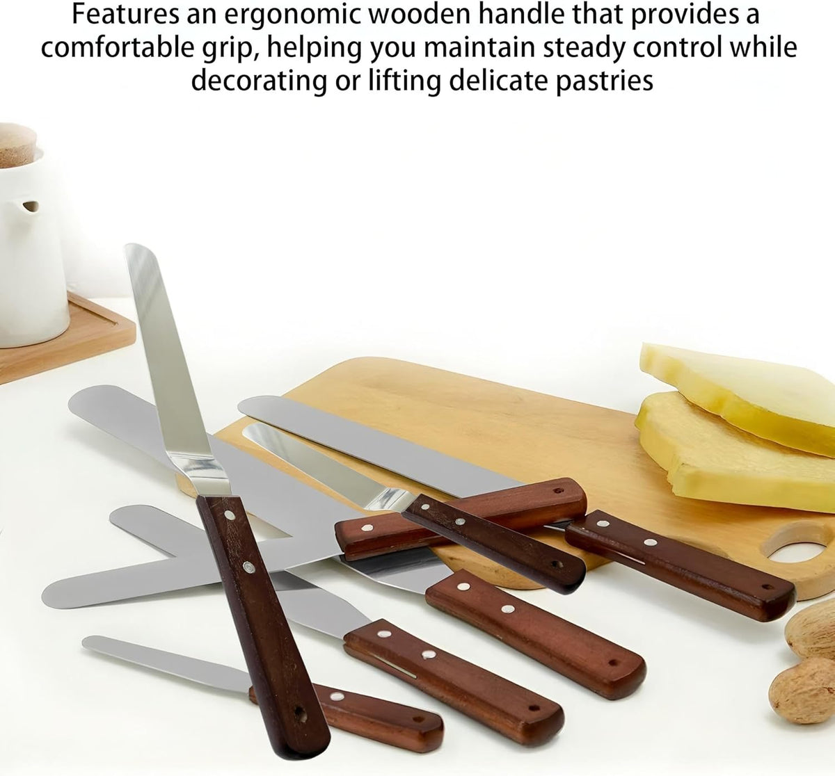 Offset Spatula Set of 2, 4-Inch Flexible Stainless Steel Blade Icing Spatulas with Comfortable Wood Handle, Angled Spreader for Cake Decorating, Baking, and Pastry Frosting
