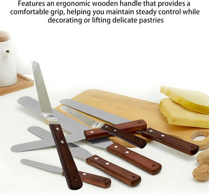 Offset Spatula Set of 2, 4-Inch Flexible Stainless Steel Blade Icing Spatulas with Comfortable Wood Handle, Angled Spreader for Cake Decorating, Baking, and Pastry Frosting