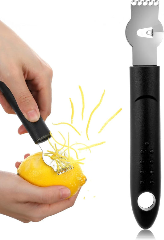 Lemon Citrus Zester, Stainless Steel Channel Peeler Grater with Channel Knife, Zester for Lemons, Citrus Zester Tool, Orange Peeler Tool for Cocktails, 6.10 × 0.87 Inch