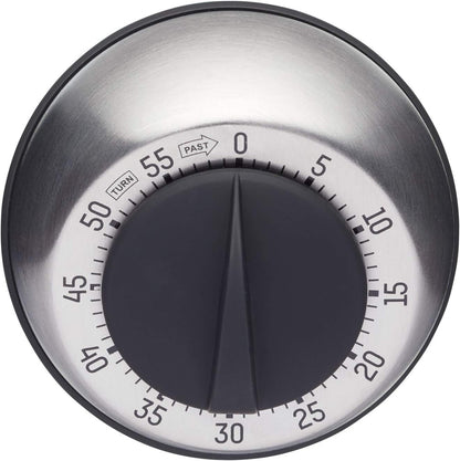 Pro Wind Up Kitchen Timer, Stainless Steel 60-Minutes Mini Cook's Timer, Lightweight Cooking and Baking Portable Countdown Countertop Alarm, Endorsed by Professional Chefs,Grey,9.5 cm