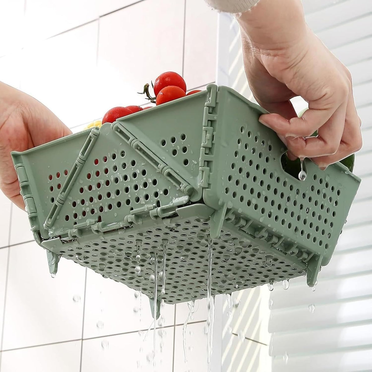 2-PCS Small Collapsible Kitchen Strainer & Colander - Foldable Drain Storage Basket for Pasta, Fruit, Veggies - Space-Saving for Small Kitchens, RV, Camping