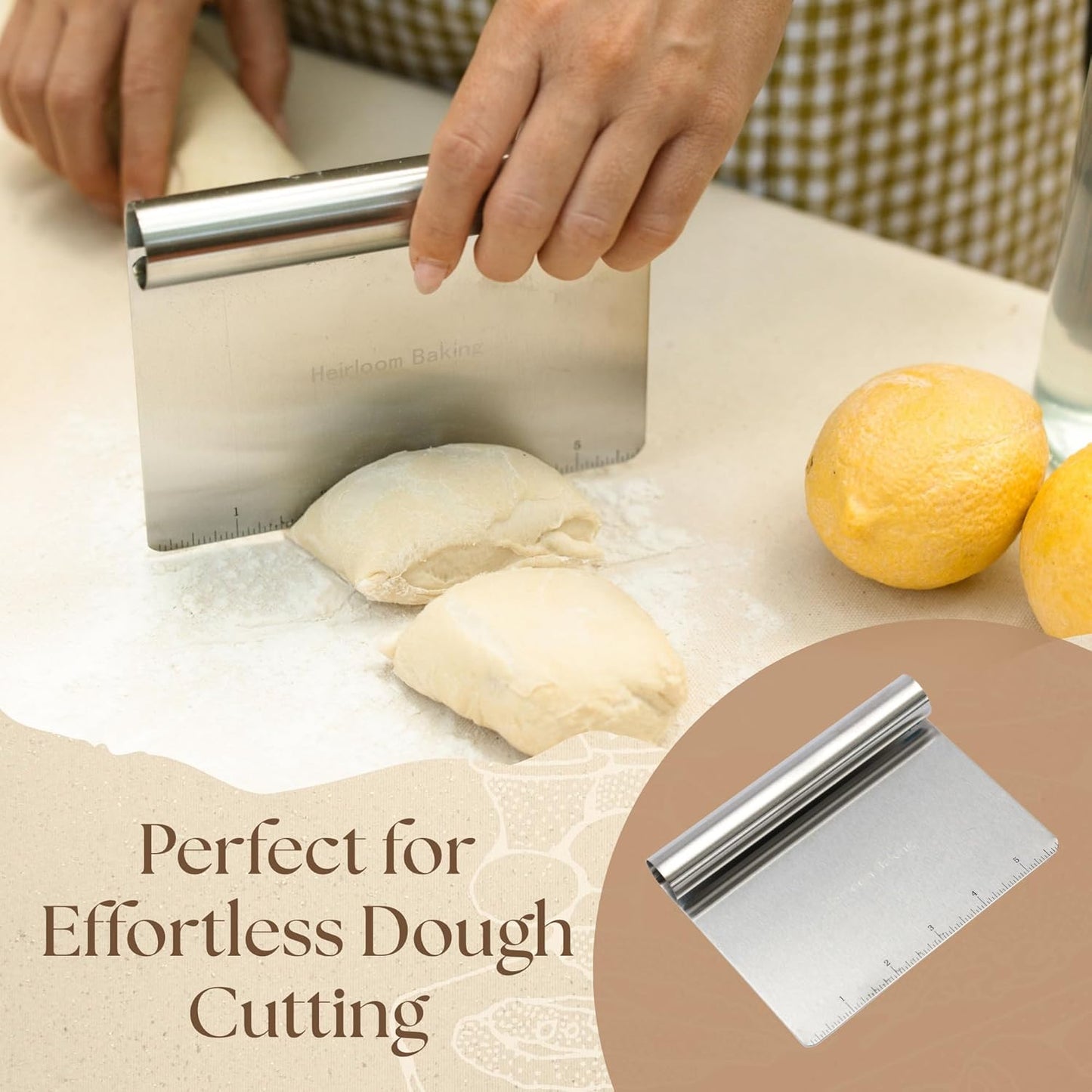 Bench Knife Dough Scraper, Metal Dough Cutter for Baker Use | Versatile Bench Scraper, Dough Cutter Tool for Baking, Bread Cutting and Kitchen Use, Durable Metal Blade for Dough Prep Task