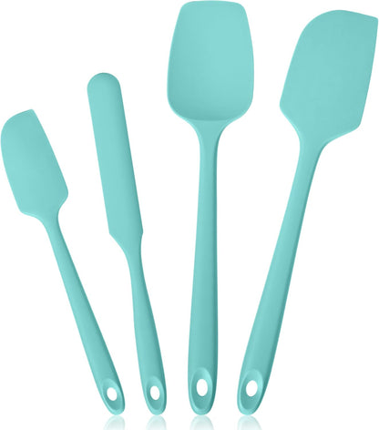 600ºF Heat Resistant Silicone Spatula Spoonula Set of 4, Aqua Sky