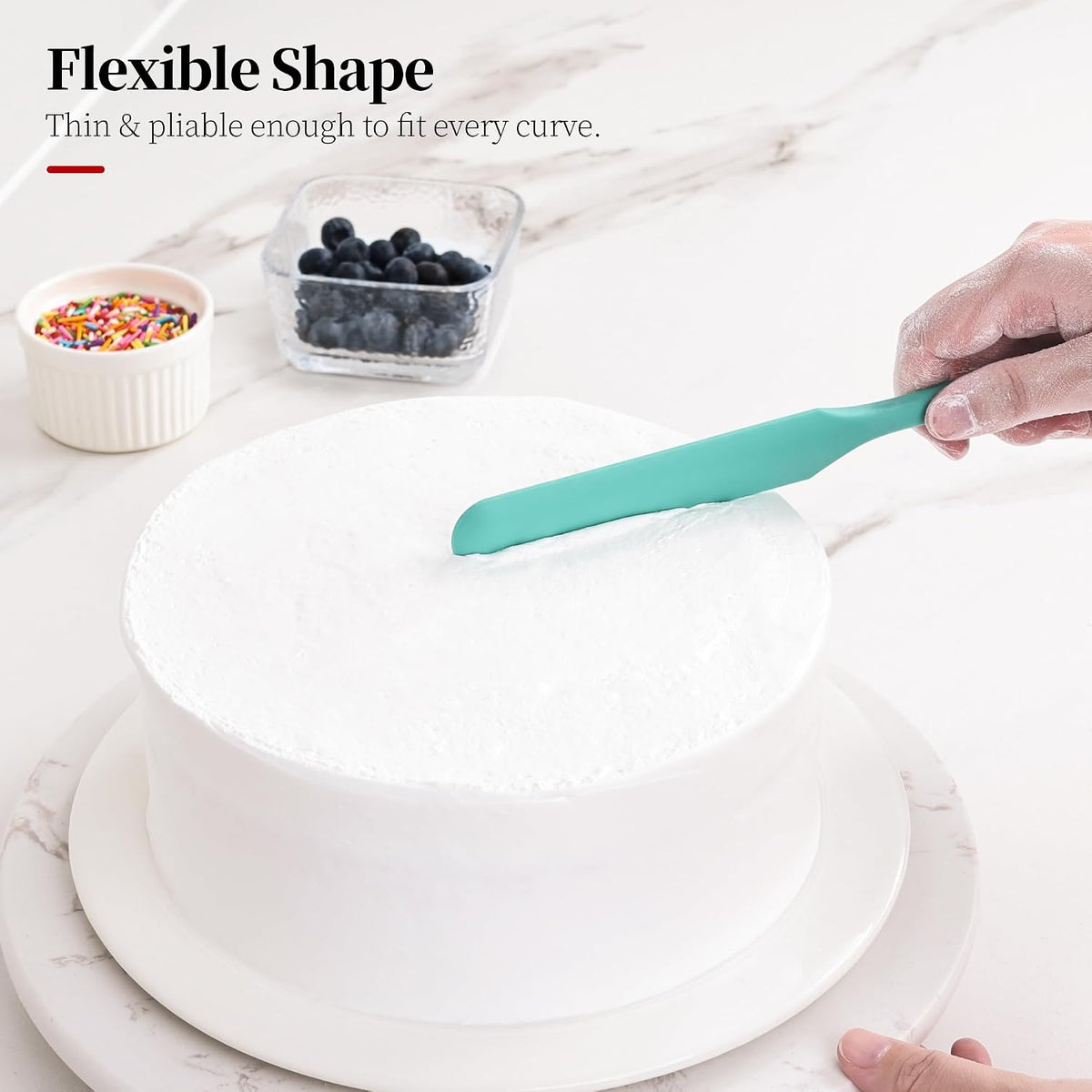 600ºF Heat Resistant Silicone Spatula Spoonula Set of 4, Aqua Sky