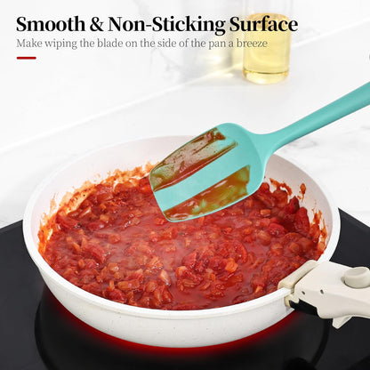 600ºF Heat Resistant Silicone Spatula Spoonula Set of 4, Aqua Sky