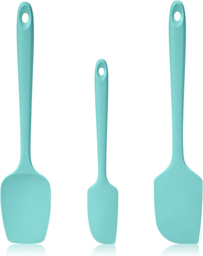 600ºF Heat Resistant Silicone Spatula Spoonula Set of 4, Aqua Sky