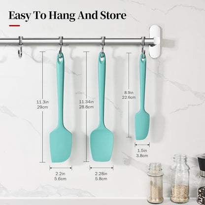 600ºF Heat Resistant Silicone Spatula Spoonula Set of 4, Aqua Sky