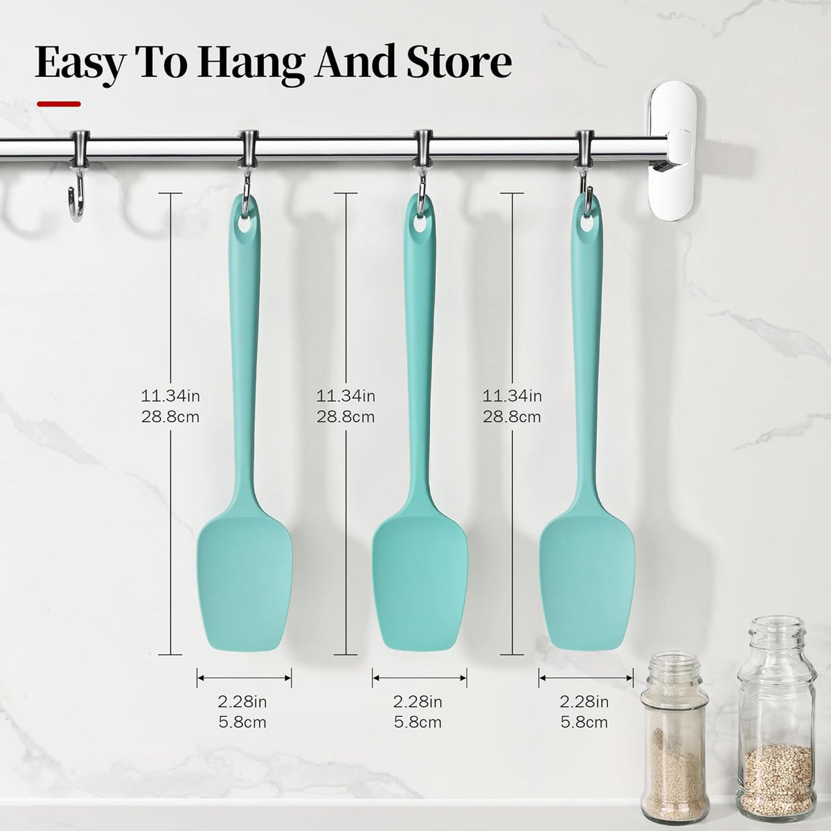 600ºF Heat Resistant Silicone Spatula Spoonula Set of 4, Aqua Sky