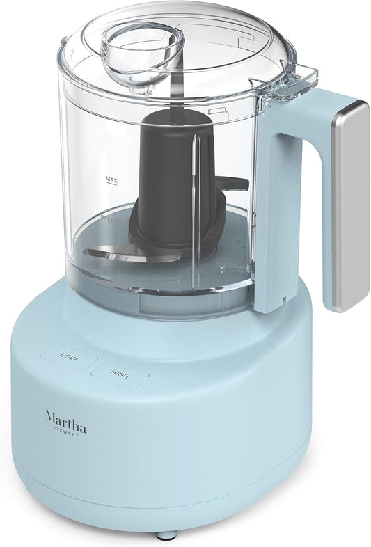 3 Cup Electric Vegetable Chopper & Mini Food Processor, Blue | 24oz BPA-Free Bowl, Stainless Steel Blades, Pour Spout, Dice, Puree, Mince, Chop Vegetables & Herbs, Dishwasher-Safe Parts