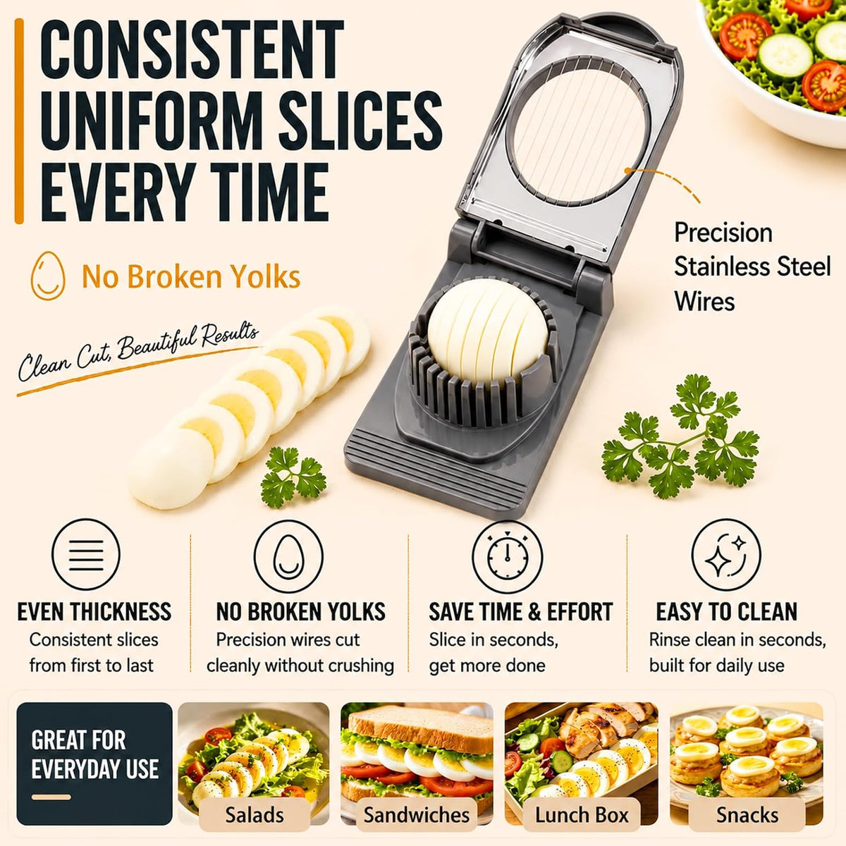 FANTEXY Egg Slicer for Hard Boiled Eggs, Stainless Steel Wire