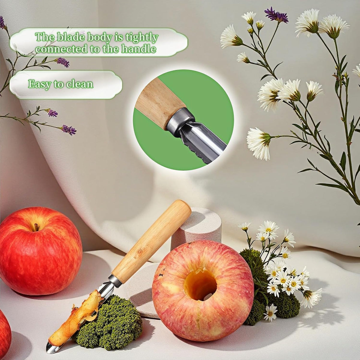 2-Pack Vegetable Corer Tool - 8" Stainless Steel Fruit & Veggie Corer for Zucchini, Apples, Eggplant - Hollow Out for Stuffing with Wood Handle - Kitchen Coring Tool