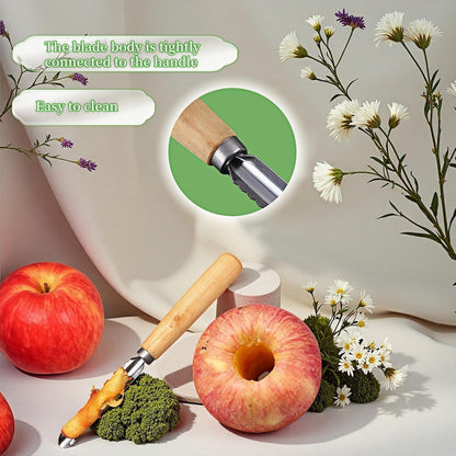 2-Pack Vegetable Corer Tool - 8" Stainless Steel Fruit & Veggie Corer for Zucchini, Apples, Eggplant - Hollow Out for Stuffing with Wood Handle - Kitchen Coring Tool